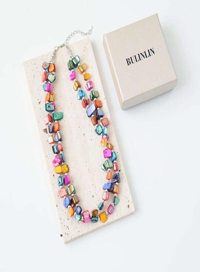 BULINLIN Boho Layered Shell Beaded Necklaces Handmade Colored Bead Choker Necklace Holiday Style Costume Jewelry for Women (Colorful) - Image 5